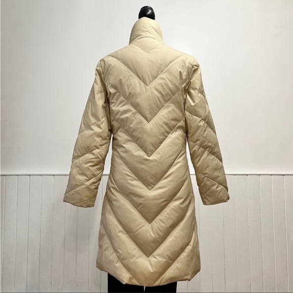 Jacob Cream Chevron Quilted Down Filled Long Puffer Coat Size S - Picture 3 of 14